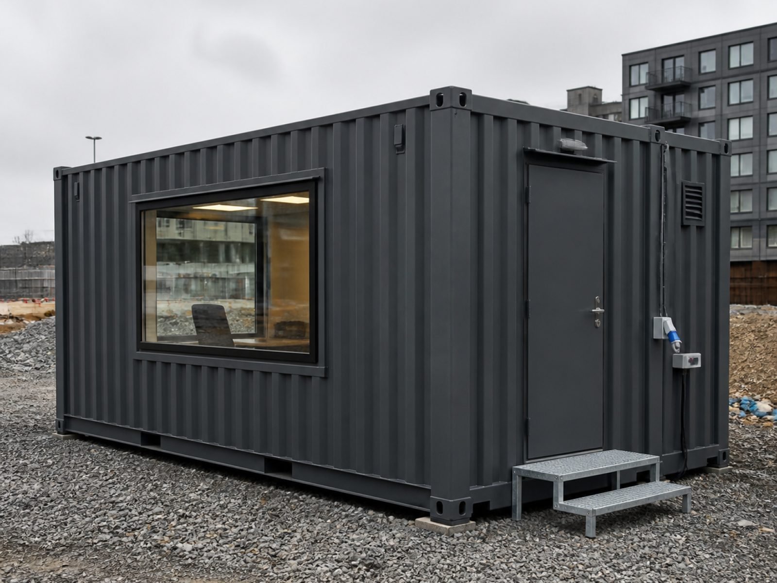 Container converted into a fitted-out site office
